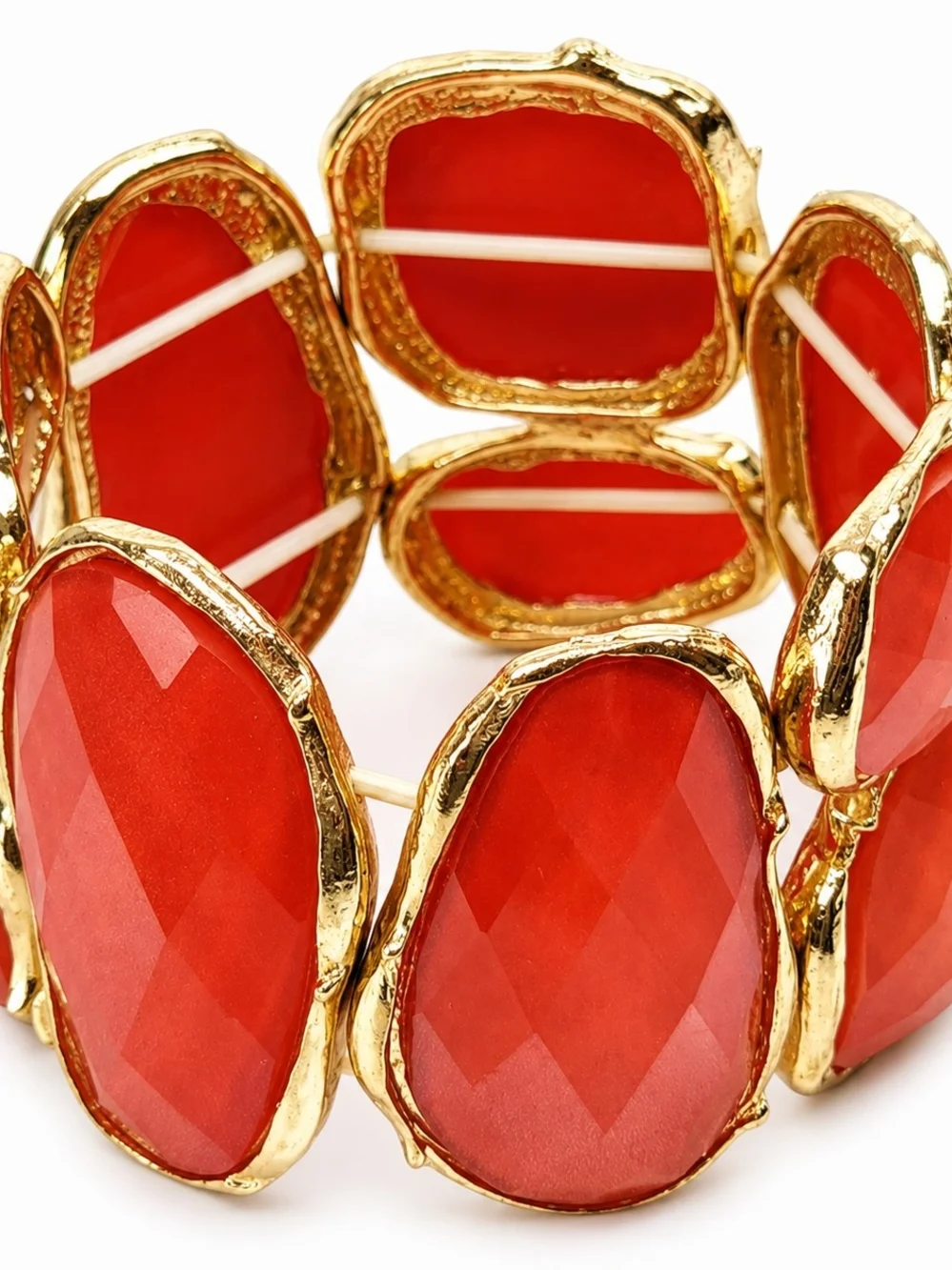 NWOT Gold-Trim Coral Red Stretch Statement Bracelet - Women Jewelry